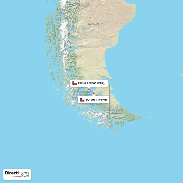 Punta Arenas - Porvenir direct flight map
