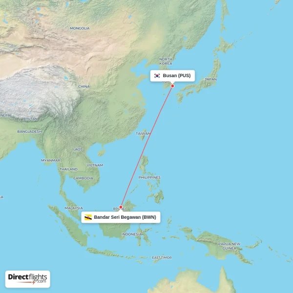 Busan - Bandar Seri Begawan direct flight map
