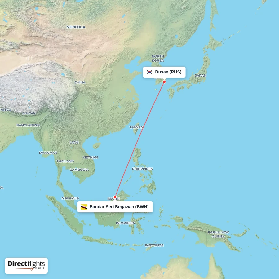 PUS - BWN route map