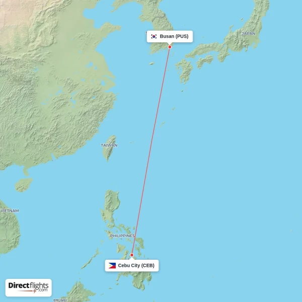 Busan - Cebu City direct flight map