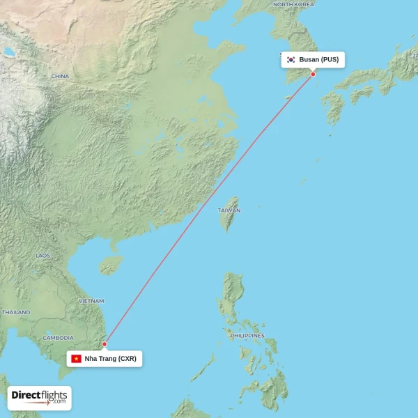 Busan - Nha Trang direct flight map