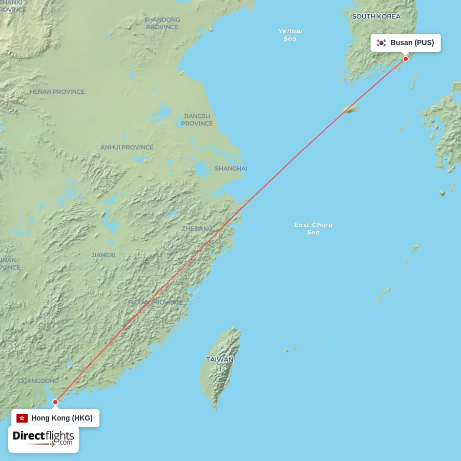 PUS - HKG route map