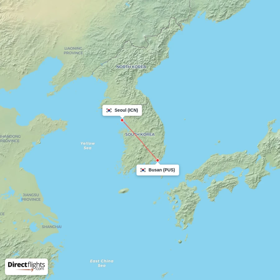 PUS - ICN route map