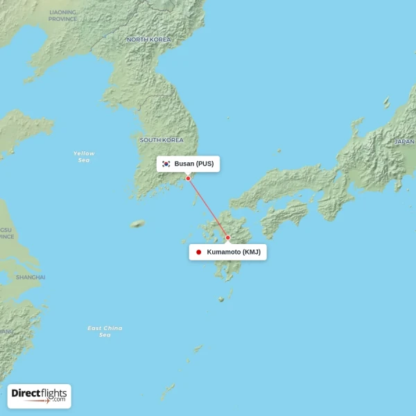 Busan - Kumamoto direct flight map