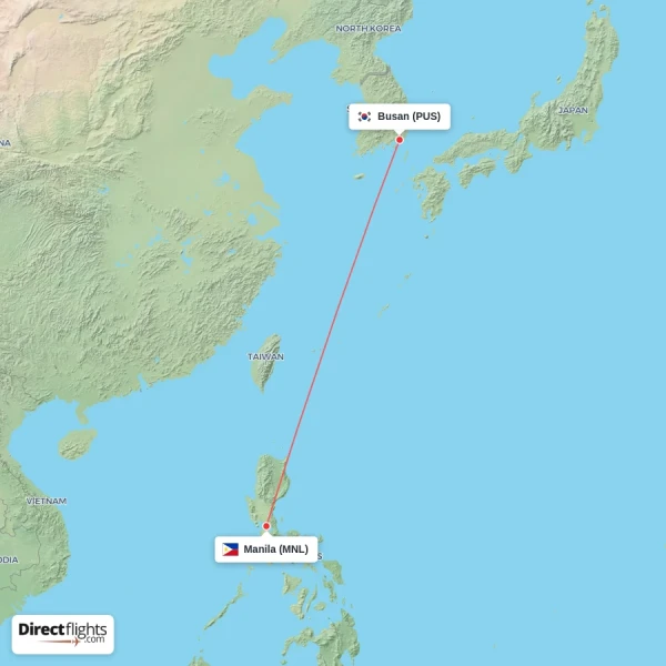 Busan - Manila direct flight map