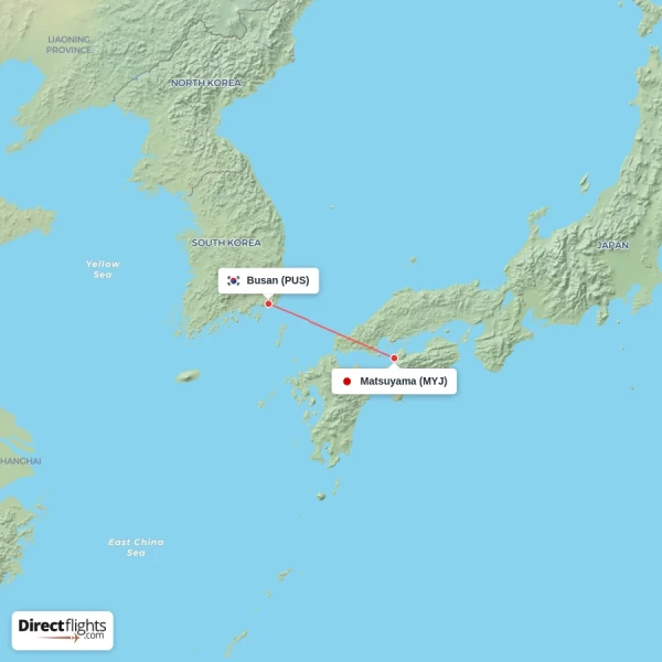 Busan - Matsuyama direct flight map