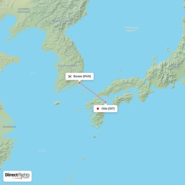 Busan - Oita direct flight map