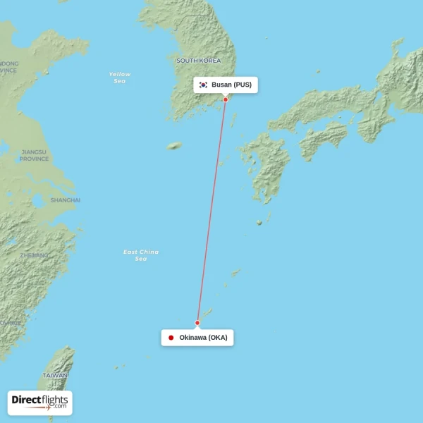 Busan - Okinawa direct flight map