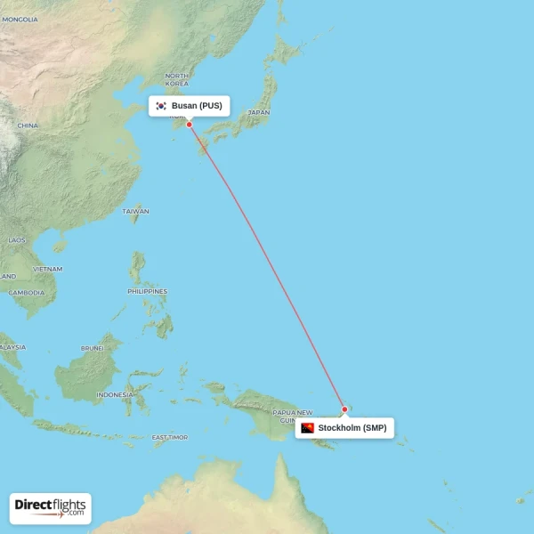 Busan - Stockholm direct flight map