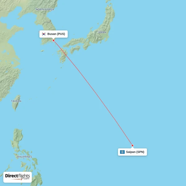 Busan - Saipan direct flight map