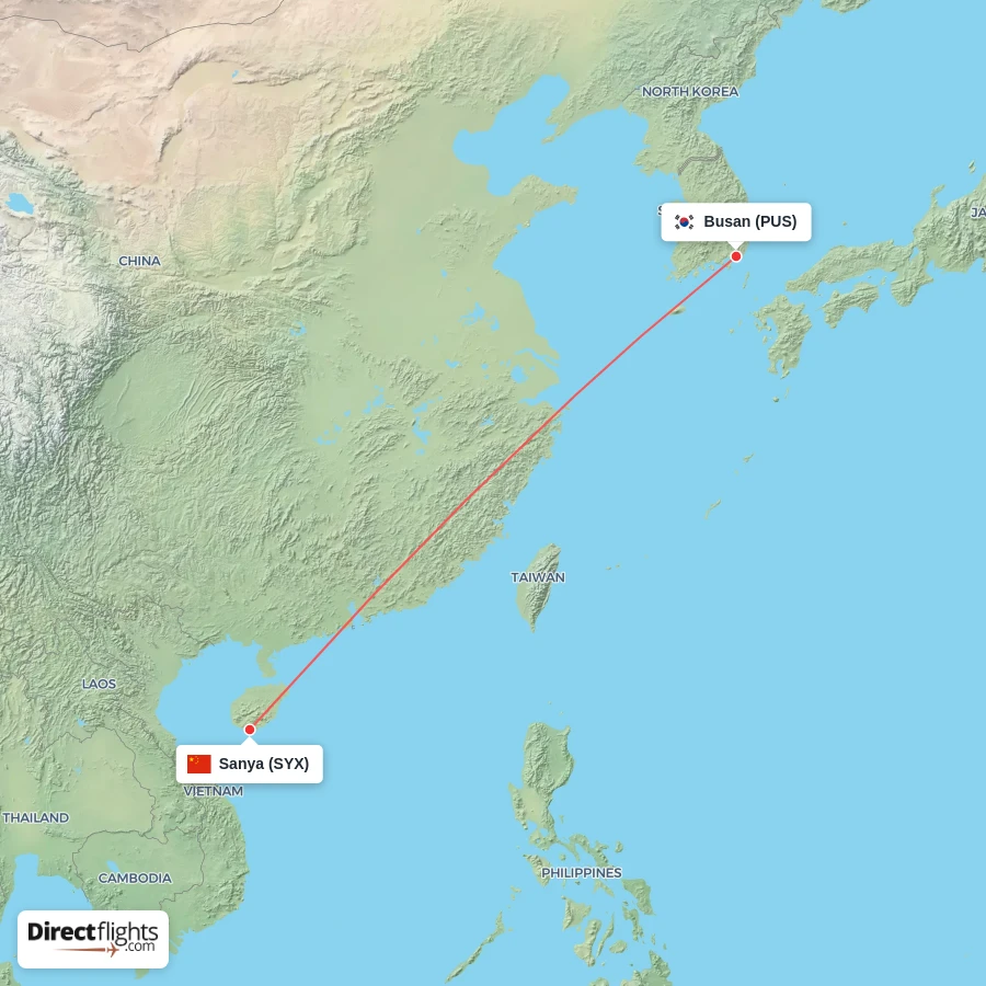 PUS - SYX route map