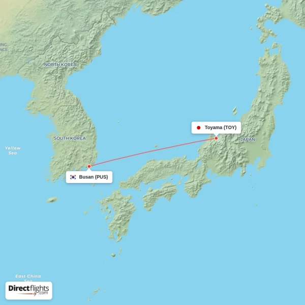 Busan - Toyama direct flight map