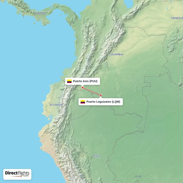 Puerto Asis - Puerto Leguizamo direct flight map