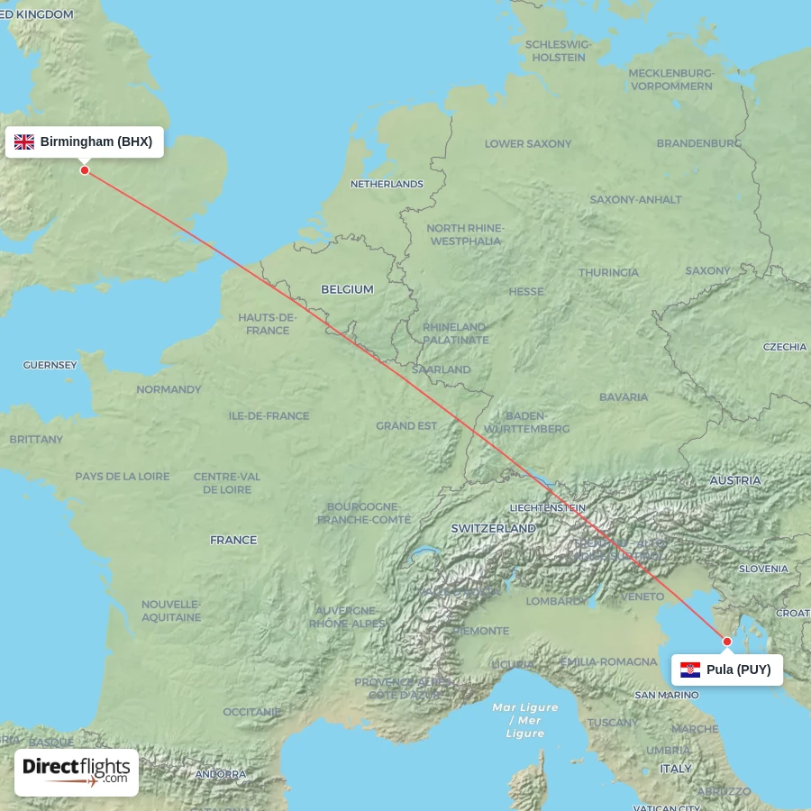PUY - BHX route map