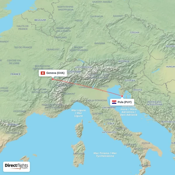 Pula - Geneva direct flight map