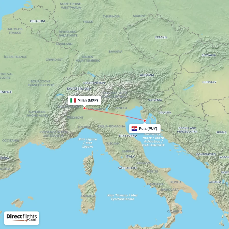 PUY - MXP route map