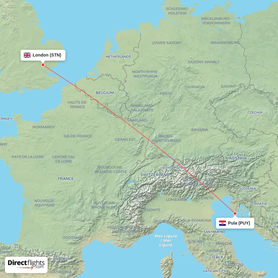 PUY - STN route map