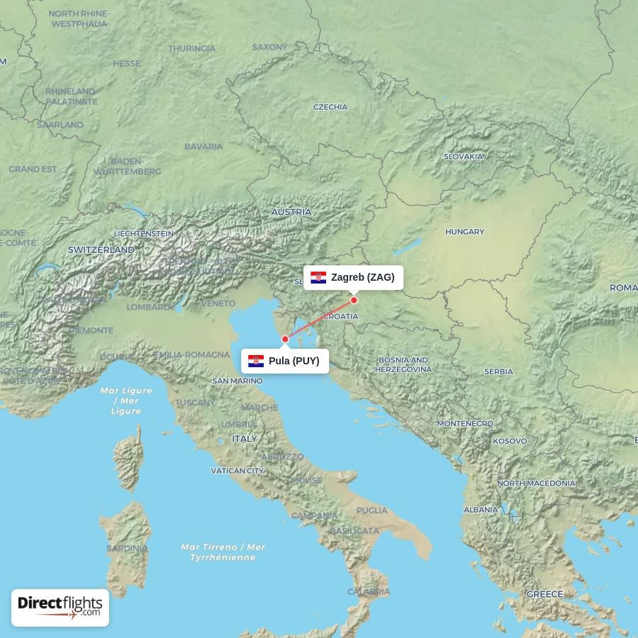 PUY - ZAG route map