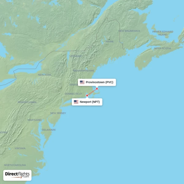 Provincetown - Newport direct flight map