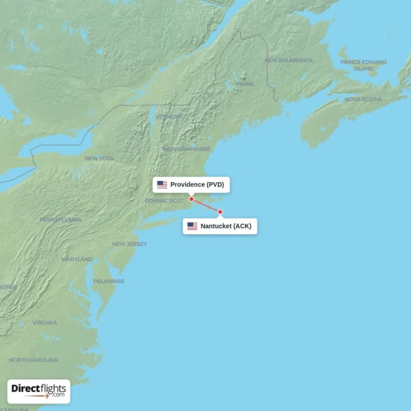 Providence - Nantucket direct flight map