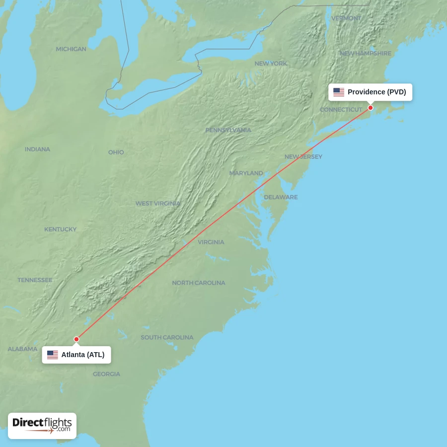 PVD - ATL route map