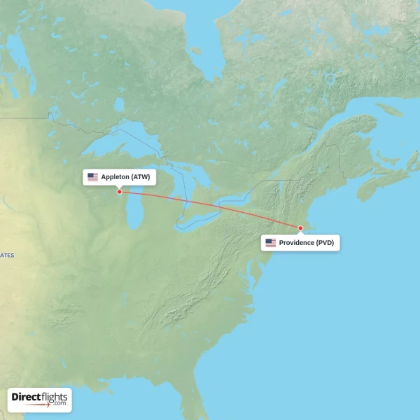 Providence - Appleton direct flight map