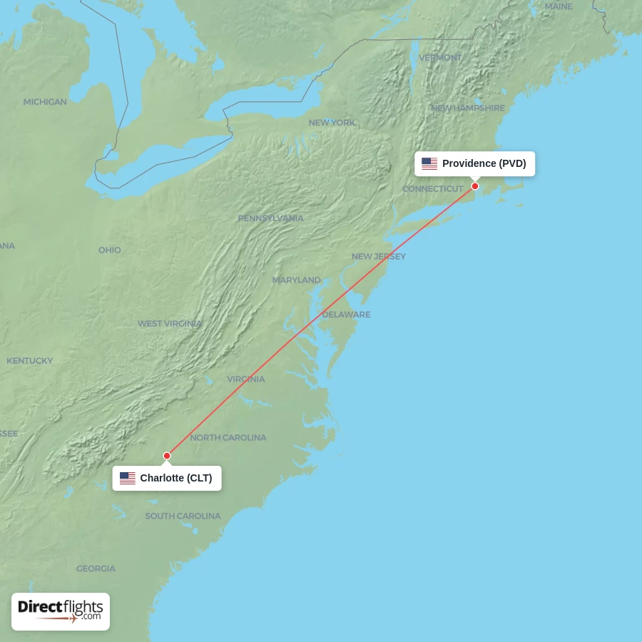 PVD - CLT route map