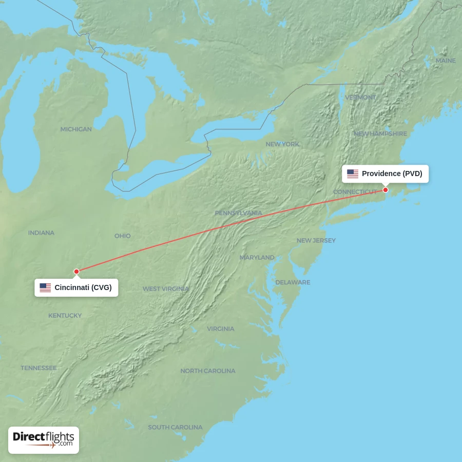 PVD - CVG route map