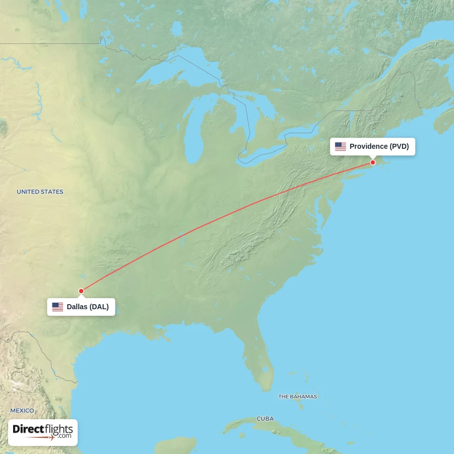 PVD - DAL route map