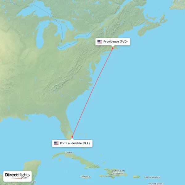 Providence - Fort Lauderdale direct flight map