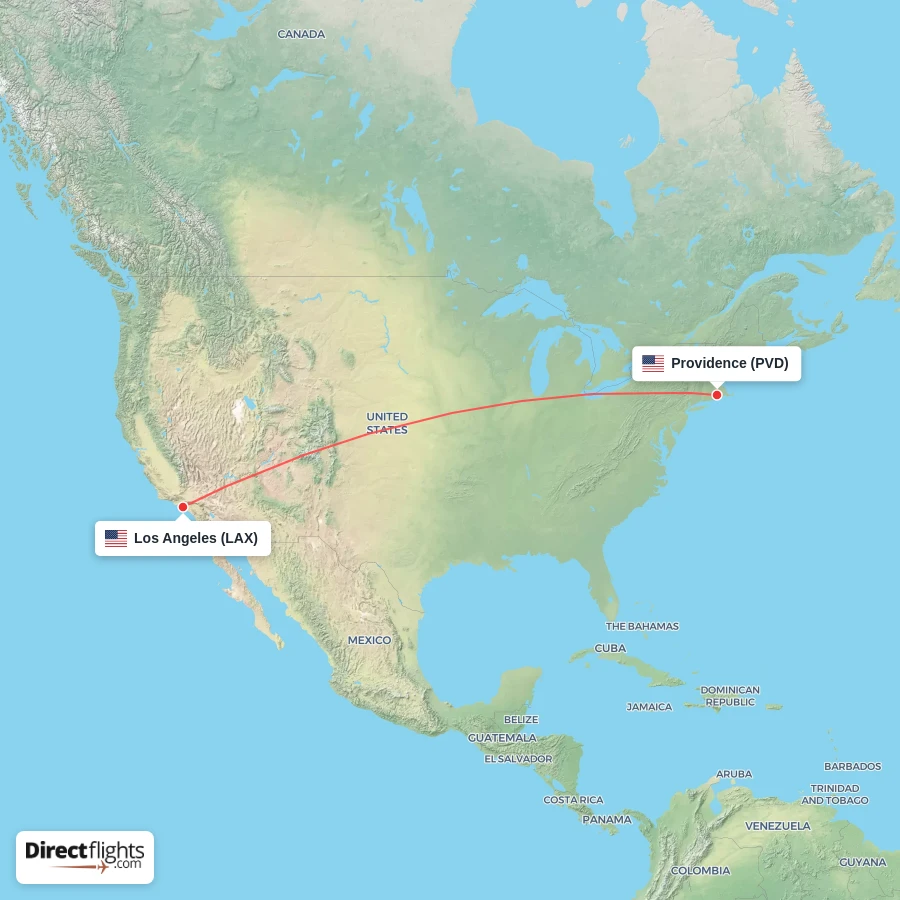 PVD - LAX route map