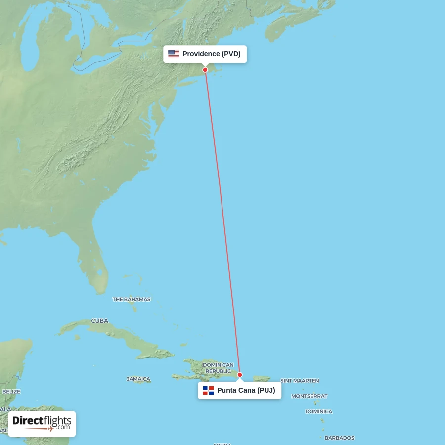 PVD - PUJ route map