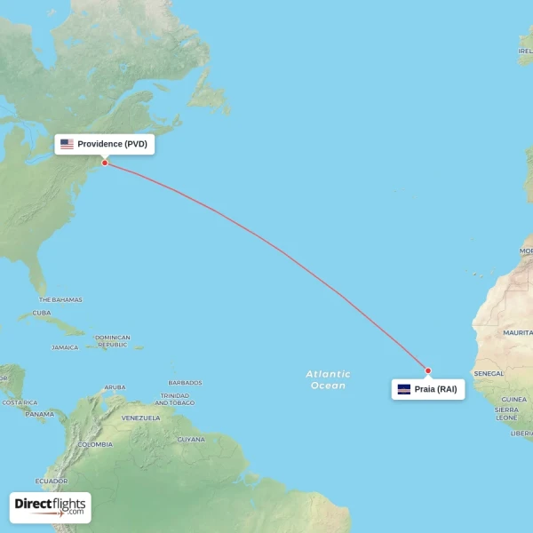 Providence - Praia direct flight map