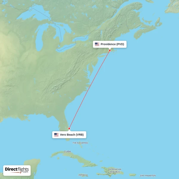 Providence - Vero Beach direct flight map