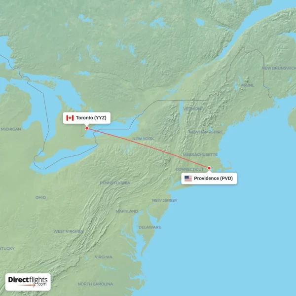 Providence - Toronto direct flight map