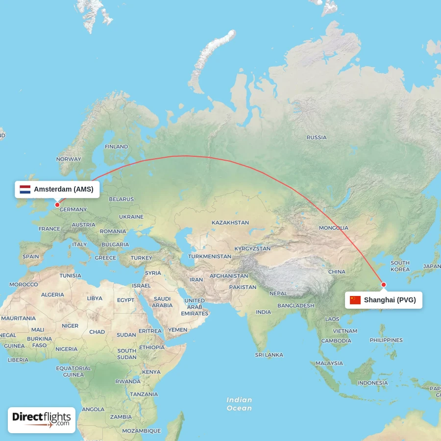 PVG - AMS route map