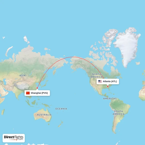 Shanghai - Atlanta direct flight map