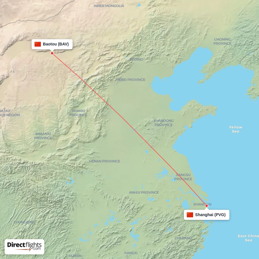PVG - BAV route map