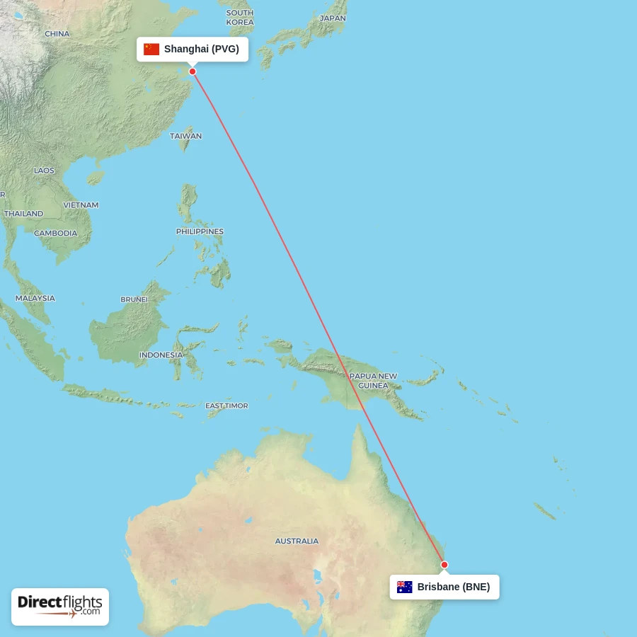 PVG - BNE route map