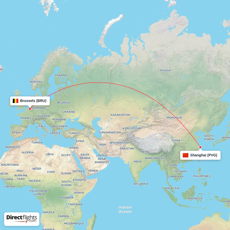 PVG - BRU route map