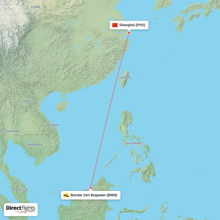 PVG - BWN route map