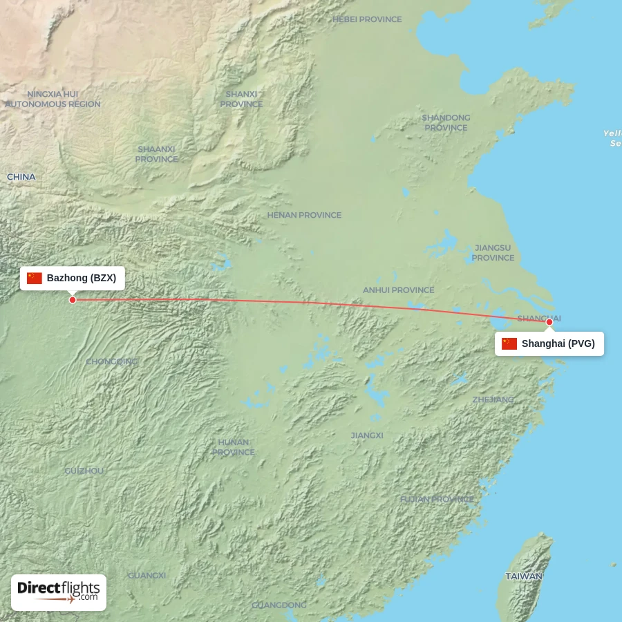 PVG - BZX route map