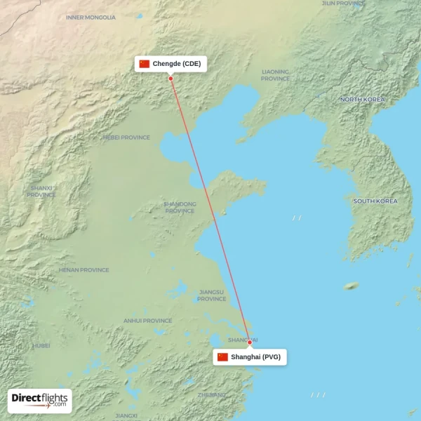 Shanghai - Chengde direct flight map