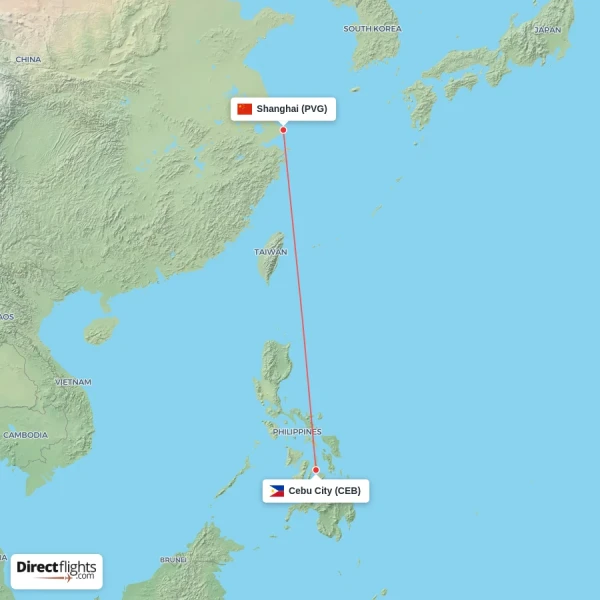Shanghai - Cebu City direct flight map
