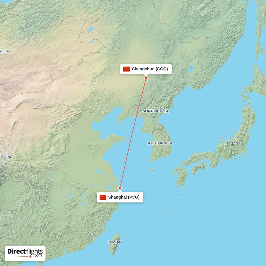 PVG - CGQ route map
