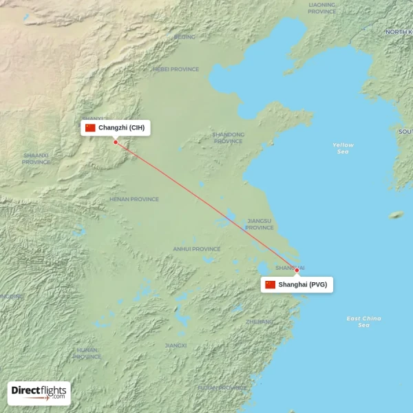 Shanghai - Changzhi direct flight map