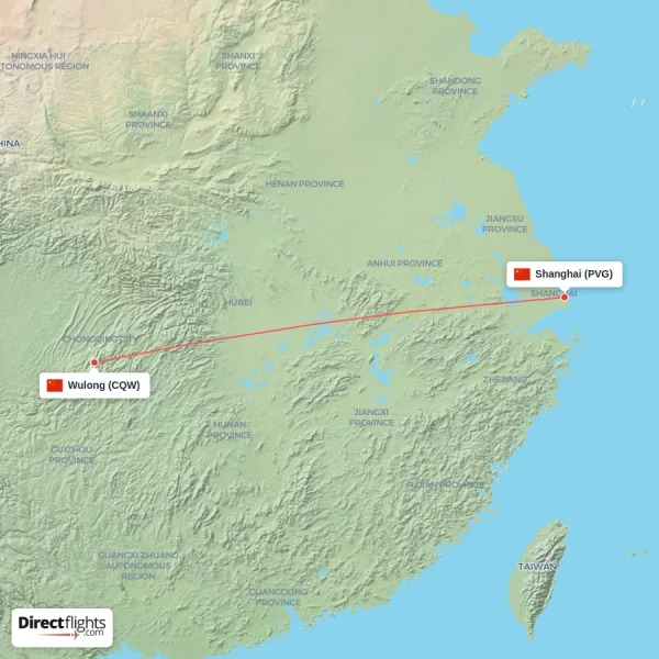 Shanghai - Wulong direct flight map