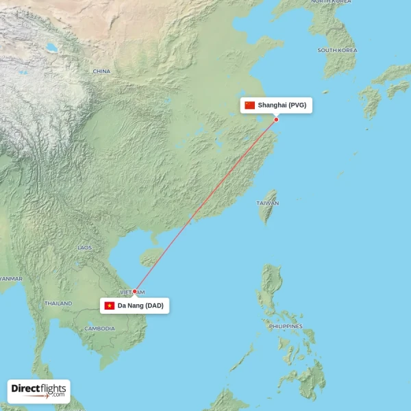Shanghai - Da Nang direct flight map