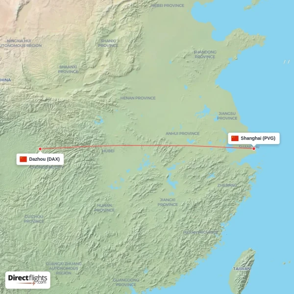 Shanghai - Dazhou direct flight map