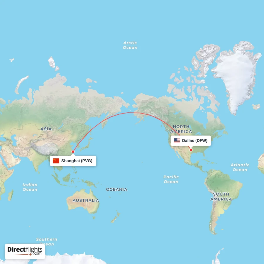 PVG - DFW route map